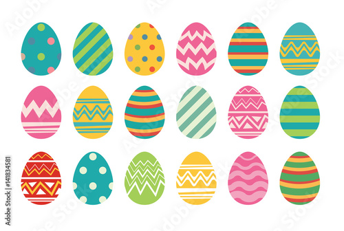 Tablou canvas Set of easter eggs flat design on white background.