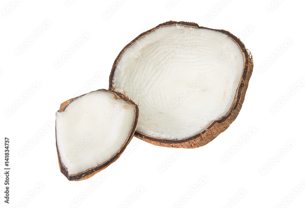 Coconut cut in half isolated on white background. Coconut cut in half isolated on white background.
