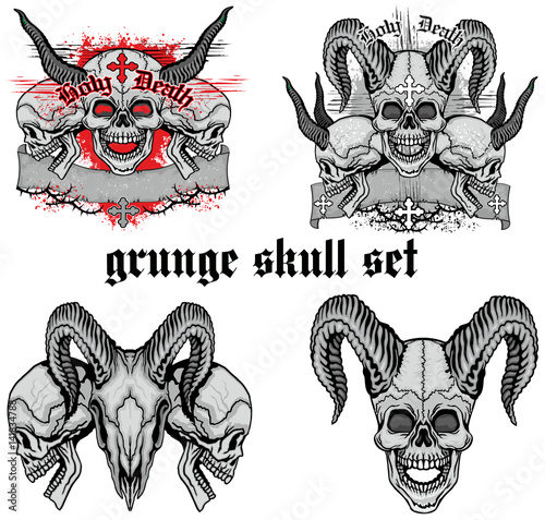  grunge skull coat of arms,skull set