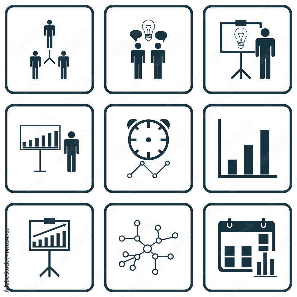 Set Of 9 Administration Icons. Includes Project Presentation ...