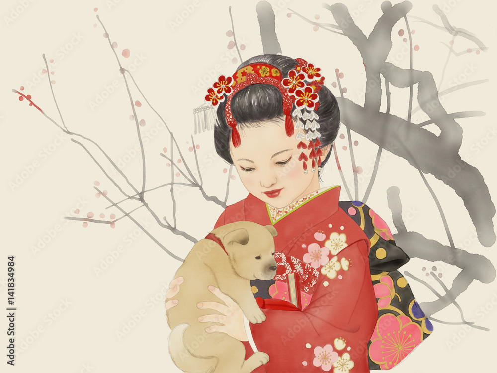 Fototapeta premium The girl who holds a puppy