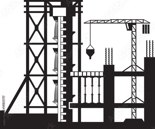 Strengthening of facades of buildings - vector illustration