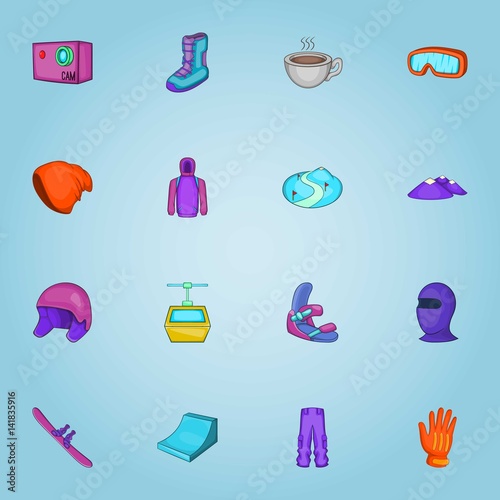 Winter sports icons set, cartoon style