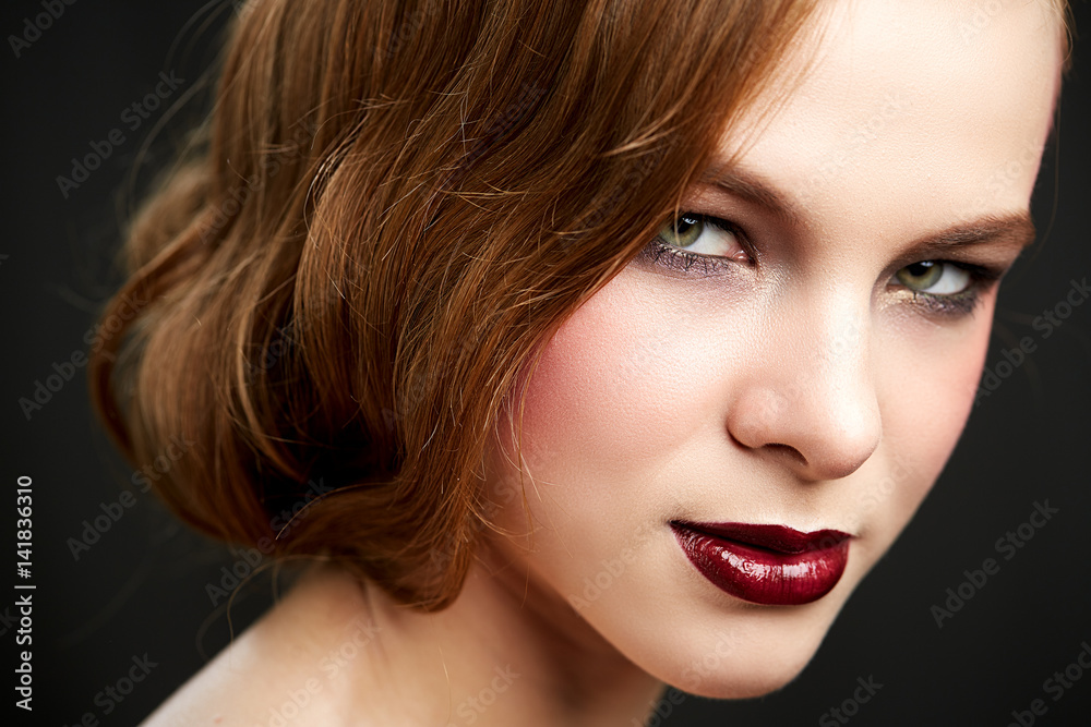 Beautiful woman with long straight red hair Beautiful woman with long straight red hair