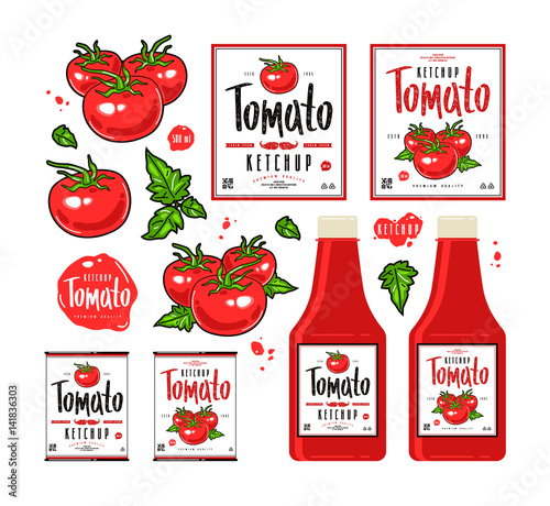 Set of template labels for tomato ketchup