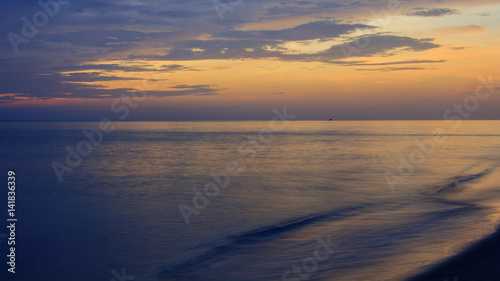 View of sea and cloudy sky at dawn   Samila beach  Songkhla  southern of Thailand  slow shutter speeds 