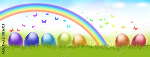 Bunte Ostereier mit Regenbogen