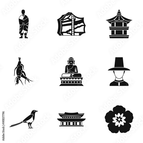 Country of South Korea icons set, simple style