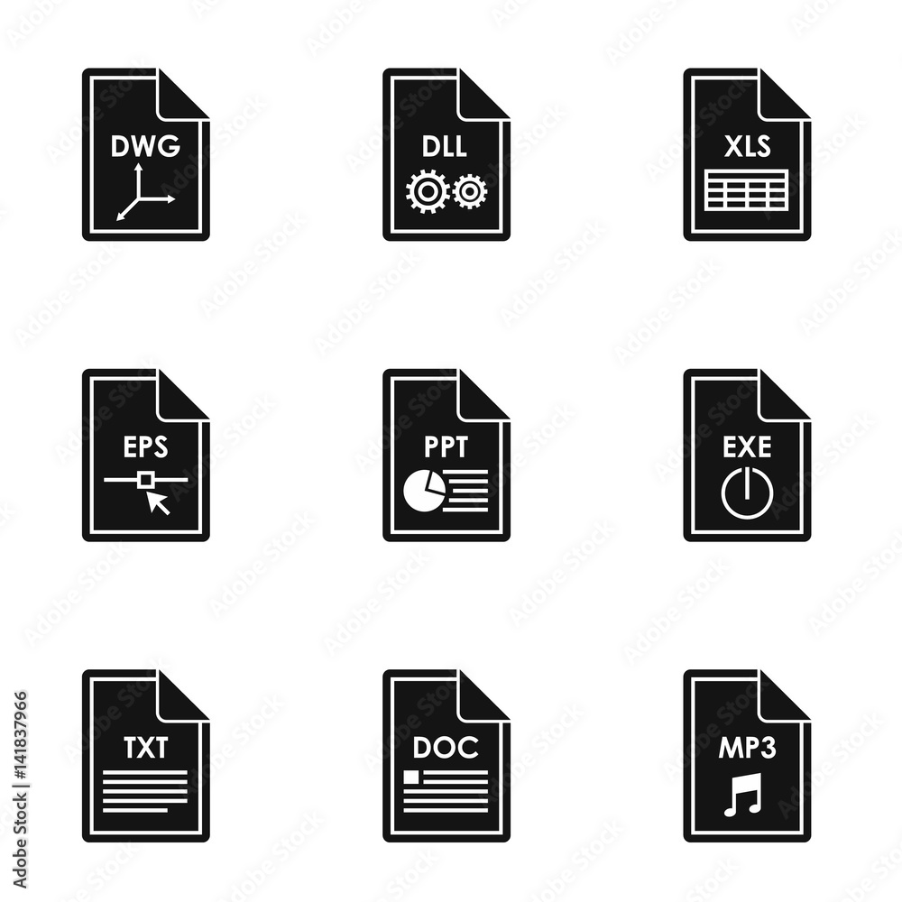 Files icons set, simple style Files icons set, simple style