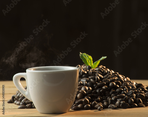 cup of coffee on the wooden table