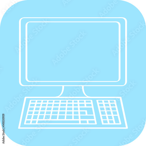 Handgezeichneter Computer auf blauem Hintergrund