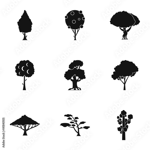 Types of trees icons set, simple style photo