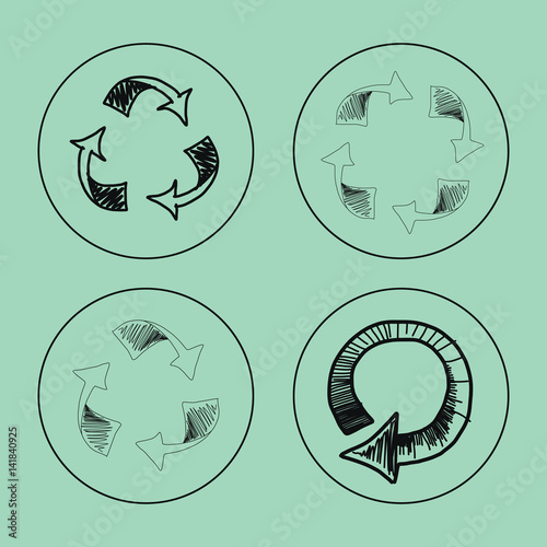 Sketch doodle recycle reuse symbol. Hand drawn vector recycle icon. Recycle sign for ecological design