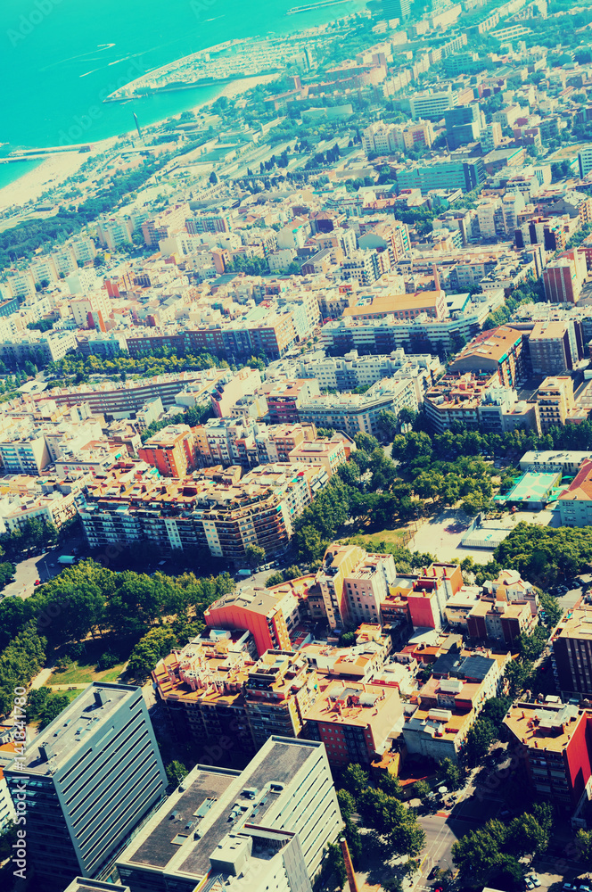 Modern neighbourhoods of Barcelona in Spain, aerial view