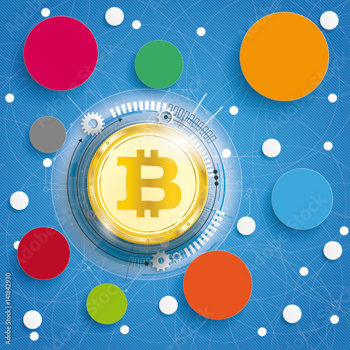 Golden Bitcoin Circle Networks Blue Background
