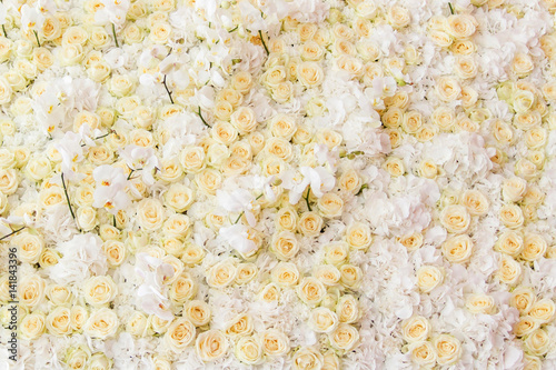 Large background of fresh flowers roses and orchids