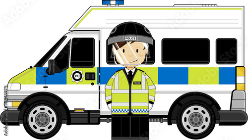 Cute Riot Policeman and Police Van
