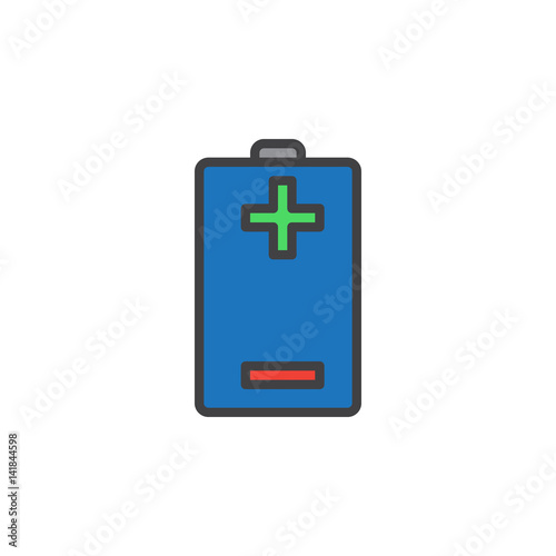 Battery plus minus line icon, filled outline vector sign, linear colorful pictogram isolated on white. Symbol, logo illustration. Editable stroke. Pixel perfect