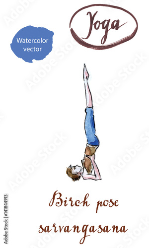 Young woman practicing yoga pose Birch pose, Sarvangasana