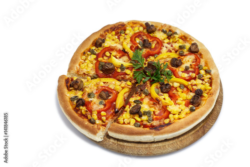 Pizza with corn and mushrooms