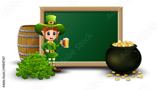 Cartoon happy girl leprechaun St Patricks Day 