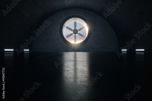 Fototapeta Naklejka Na Ścianę i Meble -  3d render of concrete garage with ventilation system