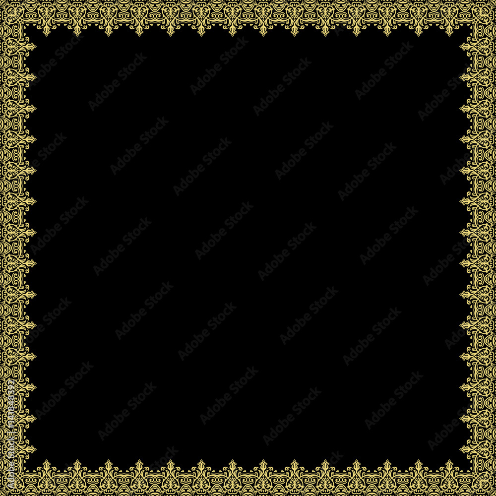 Classic square frame with golden arabesques and orient elements. Abstract fine ornament with place for text