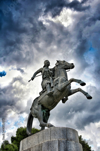 Statue of greek hero Karaiskakis located opposite panathinaic stadium Athens Greece
