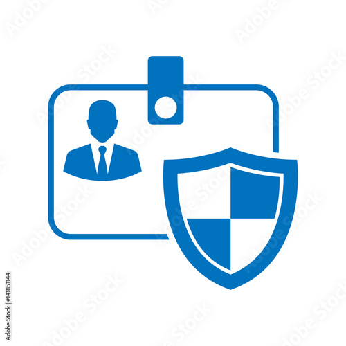 Icono plano identificacion horizontal con escudo azul en fondo blanco 
