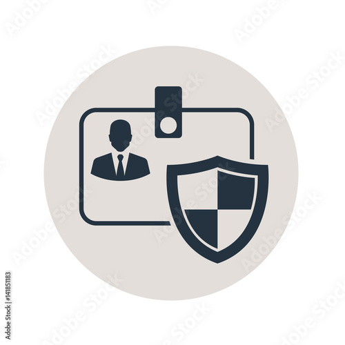 Icono plano identificacion horizontal con escudo en circulo gris