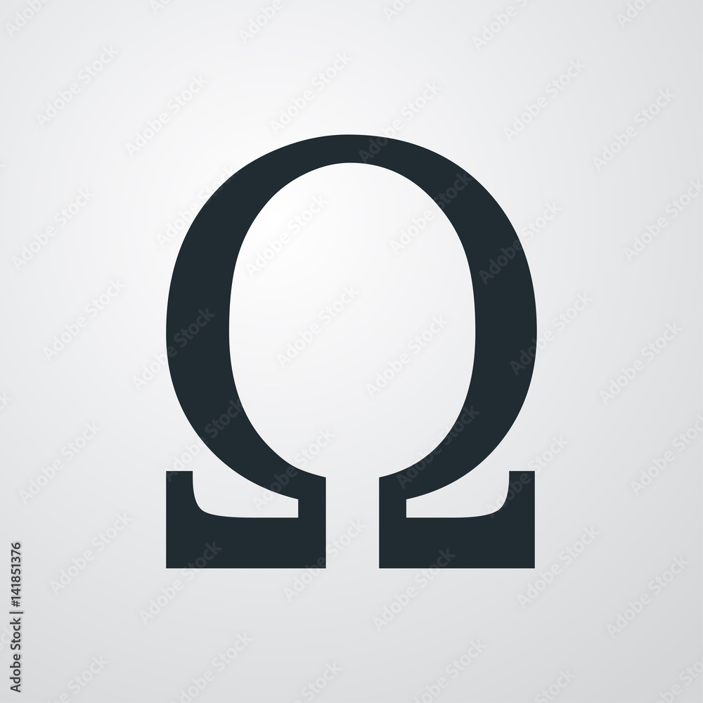 Icono plano simbolo Omega en fondo degradado Stock Vector Adobe