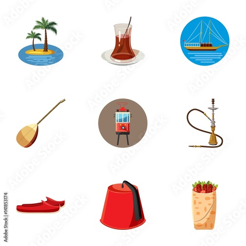Turkey icons set, cartoon style