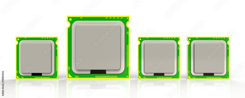 Top view of CPU (Central processing unit) microchip isolated on white background, 3D rendering Top view of CPU (Central processing unit) microchip isolated on white background, 3D rendering