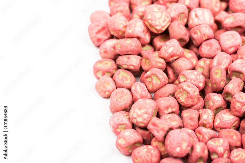 Red hybrid pea seeds for planting over white background Red hybrid pea seeds for planting over white background