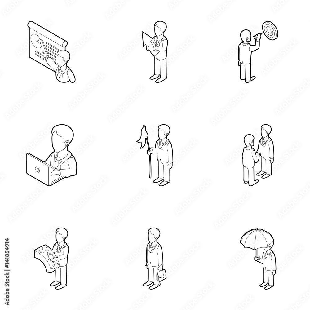 Business icons set, outline style Business icons set, outline style