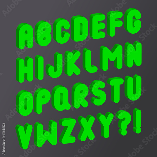 Green bubble 3d font. Vector alphabet isolated on black background