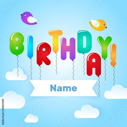 Happy Birthday card template with letters balloons. Vector illustration