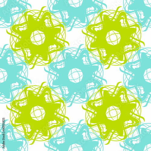 Seamless abstract pattern from round turquoise and green elements. Modern pattern for wallpaper or textile.