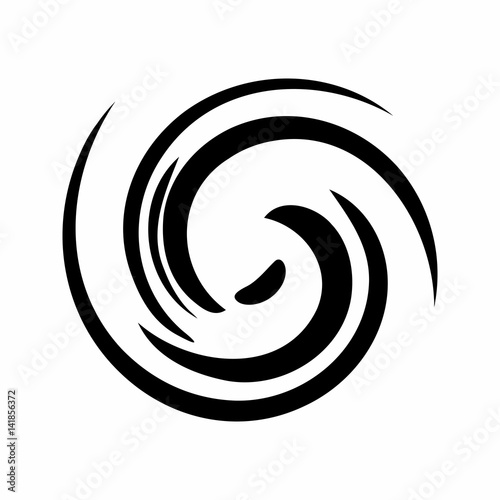 Element for creating patterns. Black spiral pattern of several swirling strips clockwise. Basis for the logo.