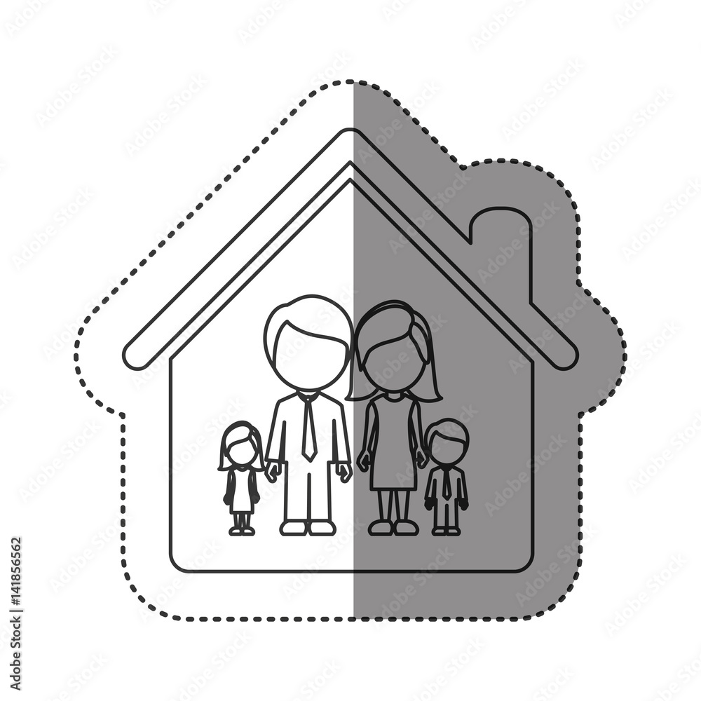 sticker of monochrome contour of faceless family group in home vector illustration sticker of monochrome contour of faceless family group in home vector illustration