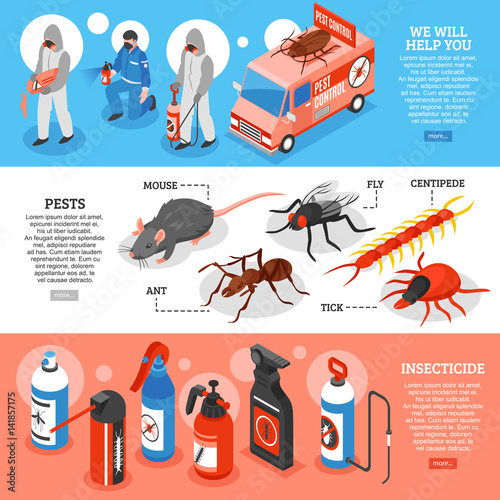 Pest Control Isometric Horizontal Banners