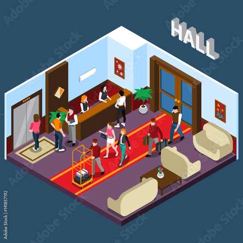 Hotel Hall Isometric Illustration