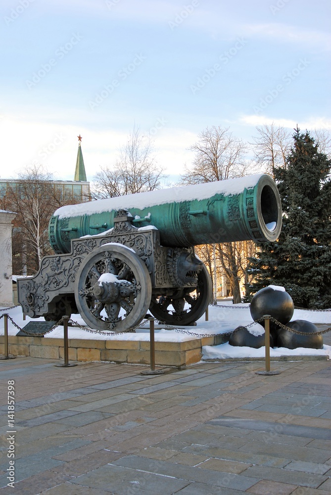 Tsar Cannon (King Cannon) in Moscow Kremlin in winter.