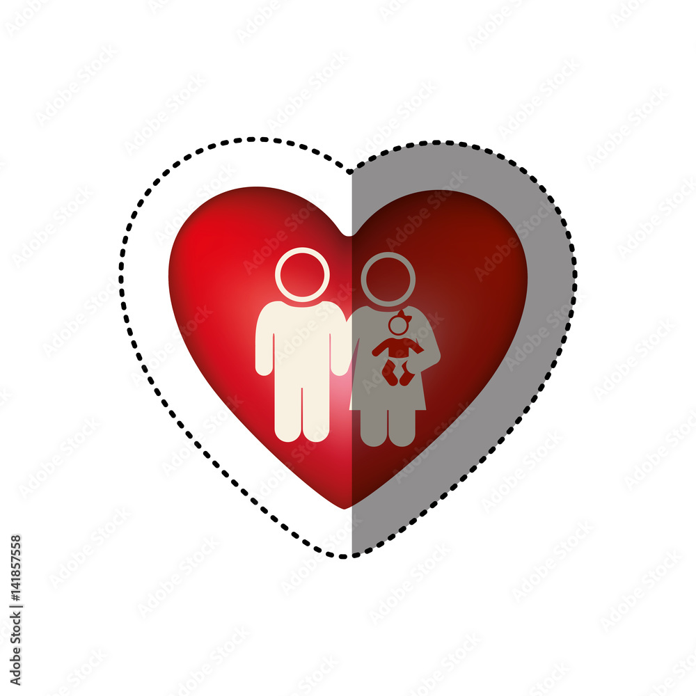 sticker of white background pictogram with heart and couple with baby vector illustration sticker of white background pictogram with heart and couple with baby vector illustration