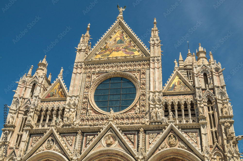 Siena Cathedral is a medieval structure completed in the 13 century and is currently dedicated to the Assumption of Mary Siena Cathedral is a medieval structure completed in the 13 century and is currently dedicated to the Assumption of Mary