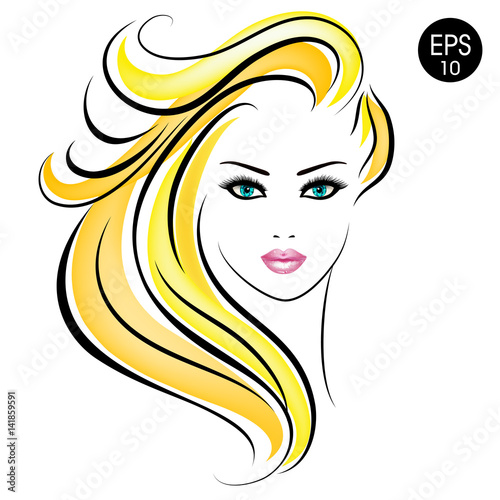 Vector Stock blonde Woman. Beauty Girl Portrait with blonde hair and blue eyes
