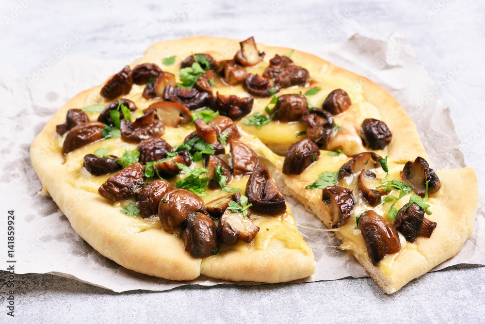 Mushroom pizza, close up Mushroom pizza, close up