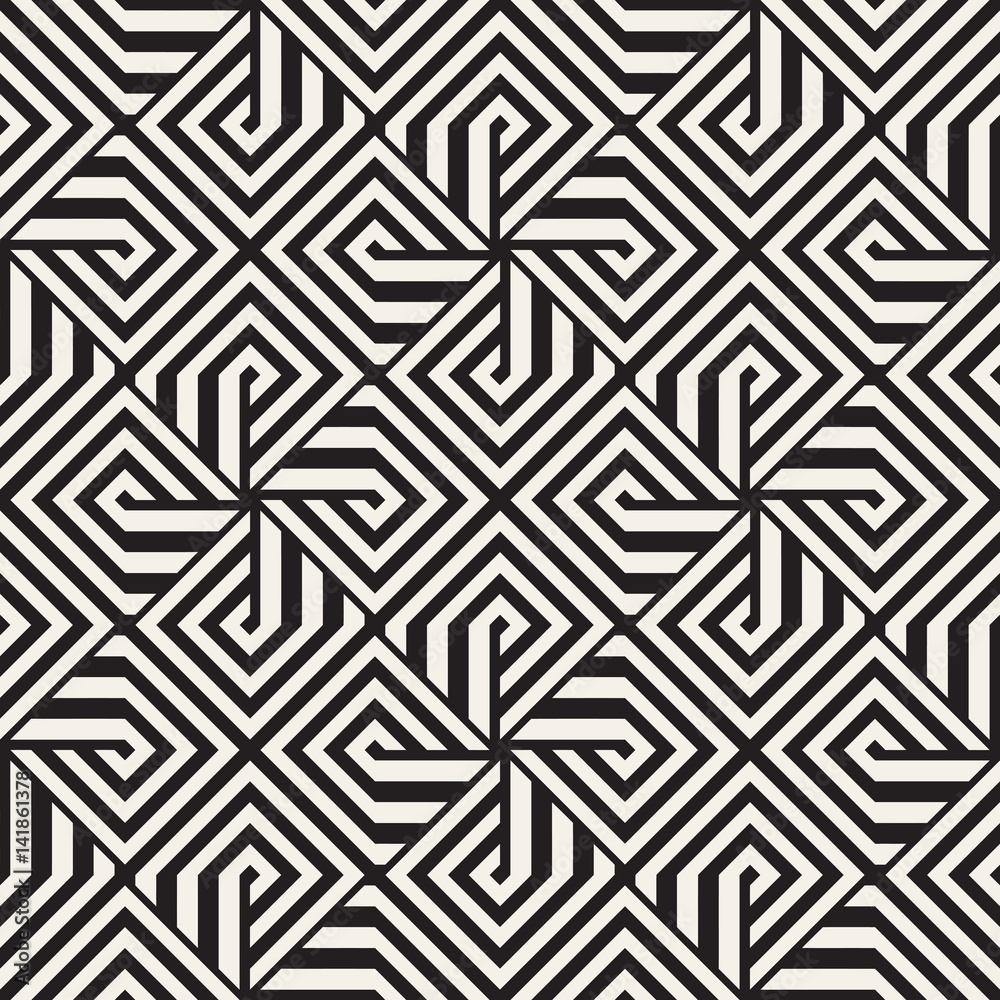 Repeating Geometric Stripes Tiling. Vector Seamless Monochrome Pattern