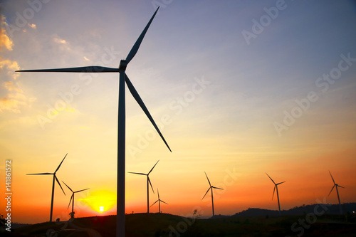 Stock Photo - Wind power at sunset