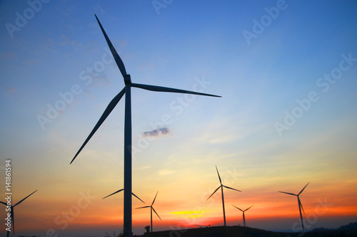 Stock Photo - Wind power at sunset